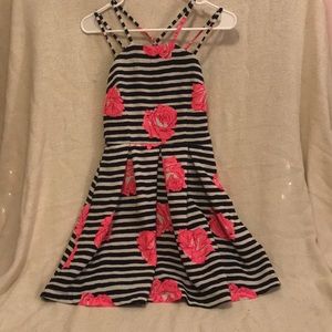 Stripped black and white dress with pink flowers